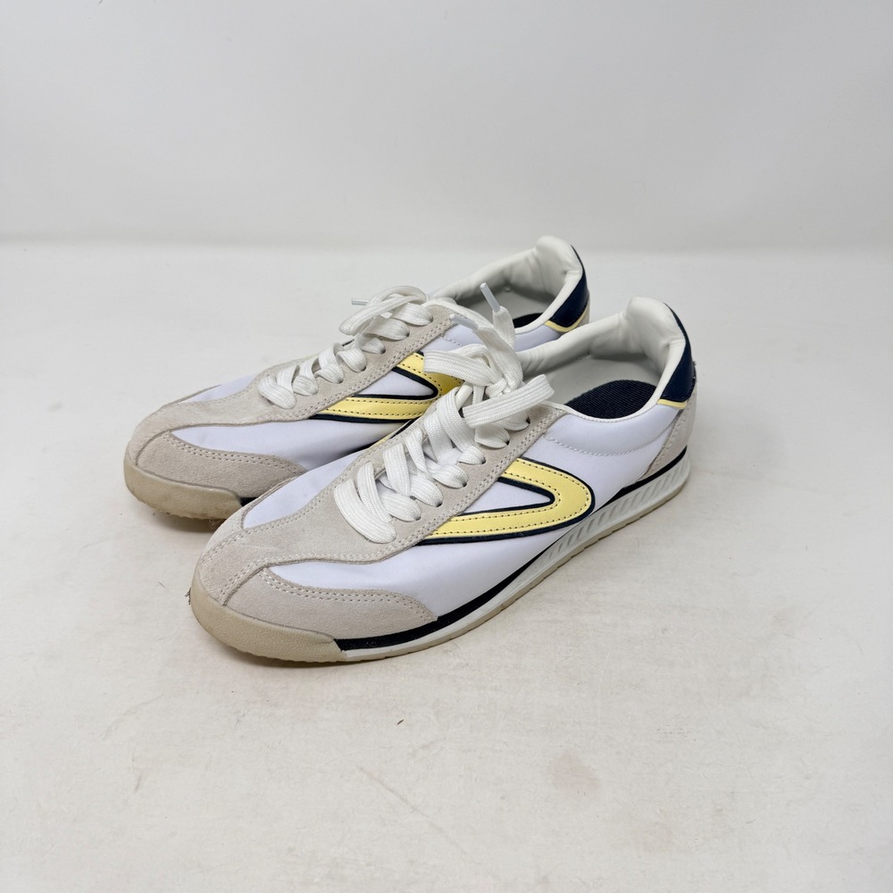 Tretorn‎ Kristine Elite Sneakers White Yellow 6.5 Retro Sporty Leather Suede